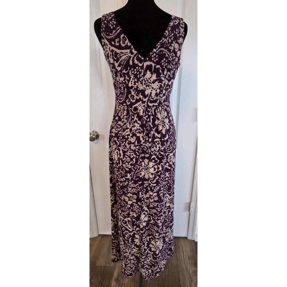 Lauren Ralph Lauren Purple/Beige Floral Ruched Jersey V-Neck Maxi Dress - Size 4